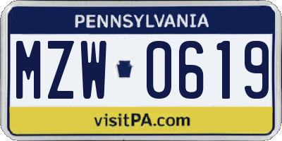 PA license plate MZW0619