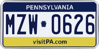 PA license plate MZW0626