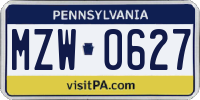 PA license plate MZW0627