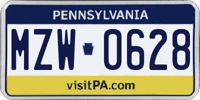 PA license plate MZW0628