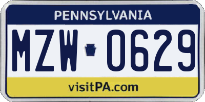 PA license plate MZW0629