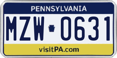 PA license plate MZW0631