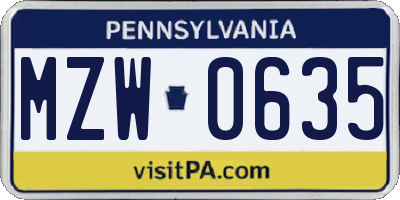 PA license plate MZW0635