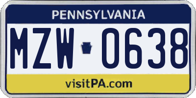 PA license plate MZW0638