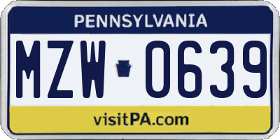 PA license plate MZW0639