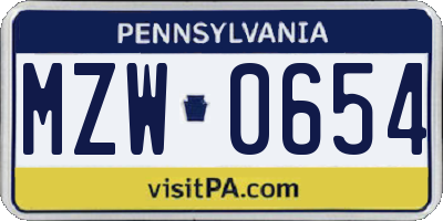 PA license plate MZW0654
