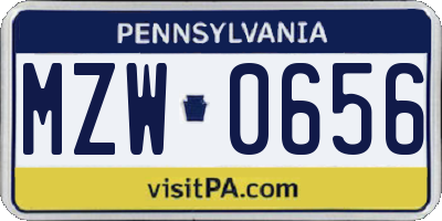PA license plate MZW0656