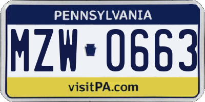 PA license plate MZW0663