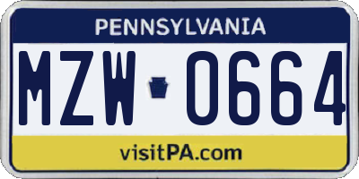 PA license plate MZW0664