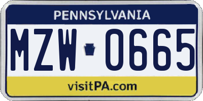 PA license plate MZW0665