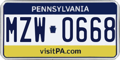 PA license plate MZW0668