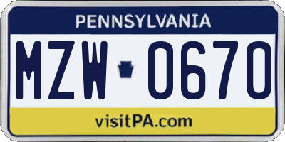 PA license plate MZW0670