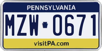 PA license plate MZW0671