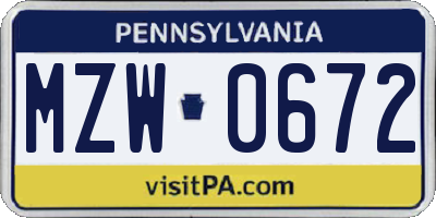 PA license plate MZW0672