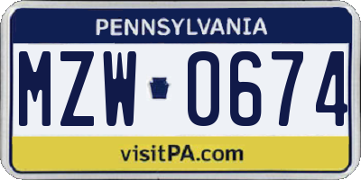 PA license plate MZW0674