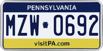 PA license plate MZW0692