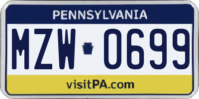 PA license plate MZW0699