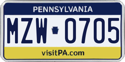 PA license plate MZW0705