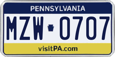 PA license plate MZW0707
