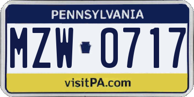 PA license plate MZW0717
