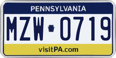 PA license plate MZW0719