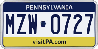 PA license plate MZW0727