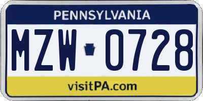 PA license plate MZW0728