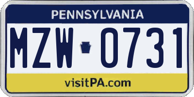 PA license plate MZW0731