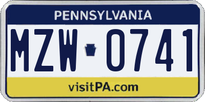 PA license plate MZW0741