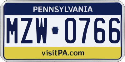 PA license plate MZW0766