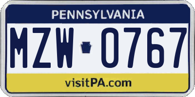 PA license plate MZW0767