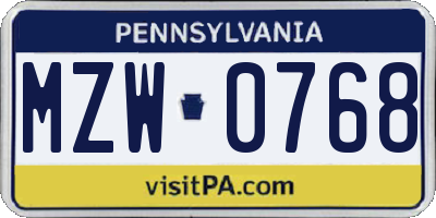 PA license plate MZW0768