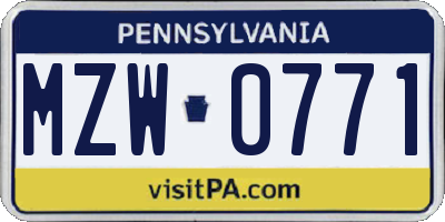 PA license plate MZW0771