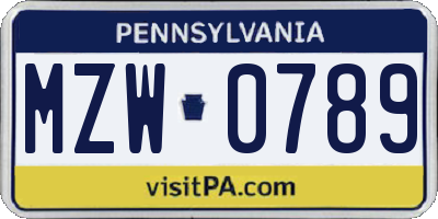 PA license plate MZW0789