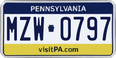 PA license plate MZW0797