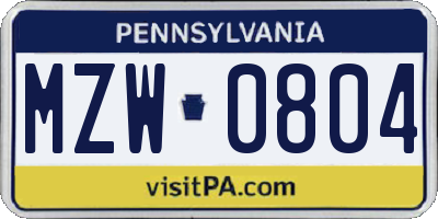 PA license plate MZW0804