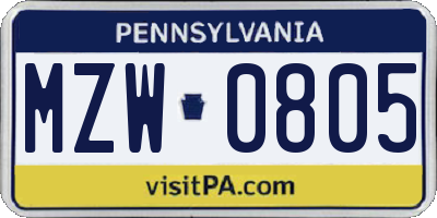 PA license plate MZW0805