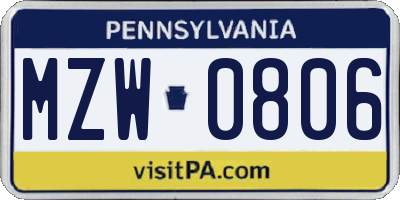PA license plate MZW0806