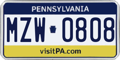 PA license plate MZW0808