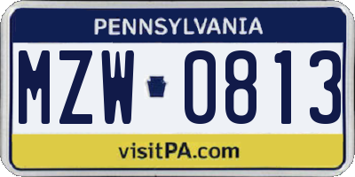 PA license plate MZW0813