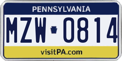 PA license plate MZW0814