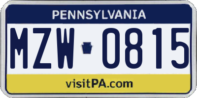 PA license plate MZW0815