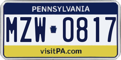 PA license plate MZW0817