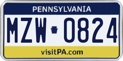 PA license plate MZW0824