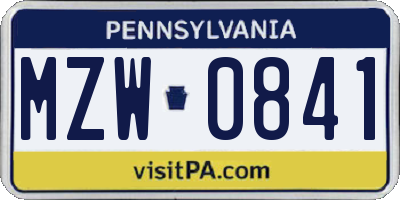 PA license plate MZW0841