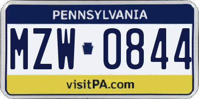 PA license plate MZW0844
