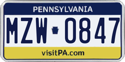 PA license plate MZW0847