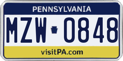 PA license plate MZW0848