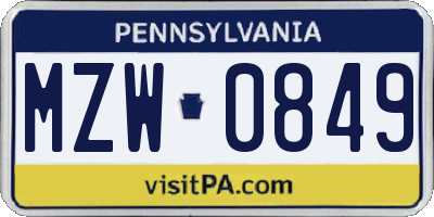 PA license plate MZW0849