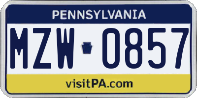 PA license plate MZW0857